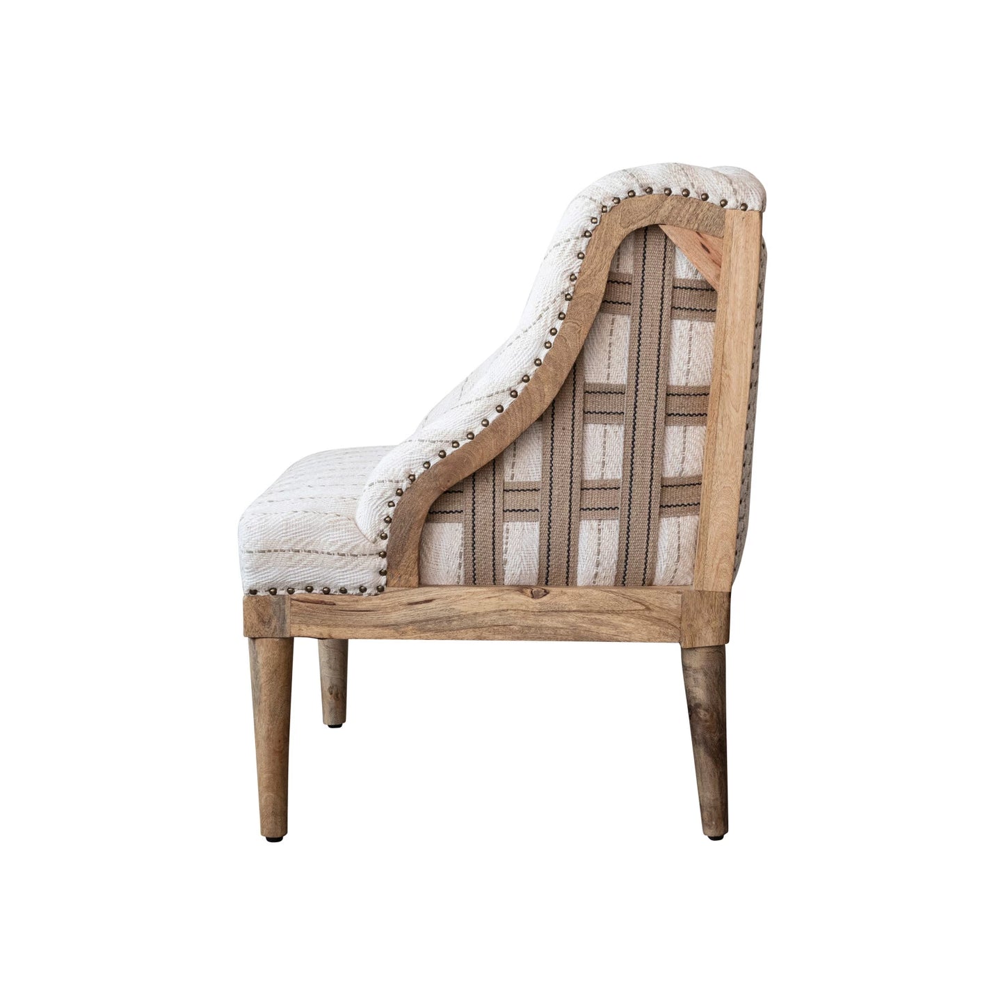 Woven Cotton Upholstered Striped Chair w/ Mango Wood Legs