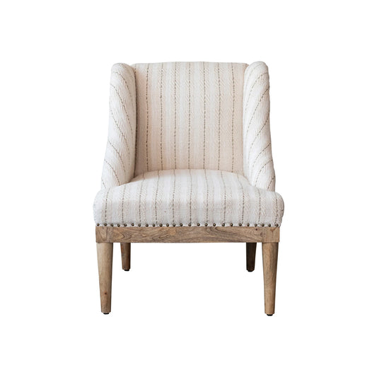 Woven Cotton Upholstered Striped Chair w/ Mango Wood Legs