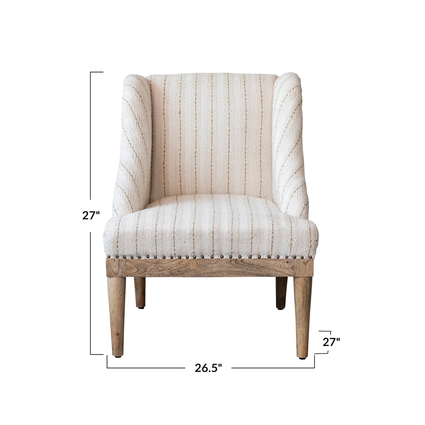 Woven Cotton Upholstered Striped Chair w/ Mango Wood Legs