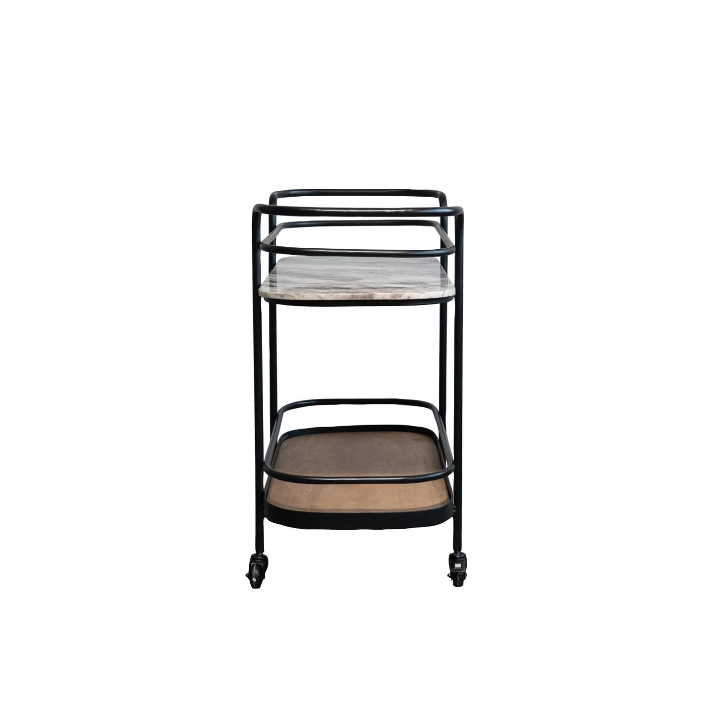 Metal, Marble & Mango Wood 2-Tier Bar Cart on Casters