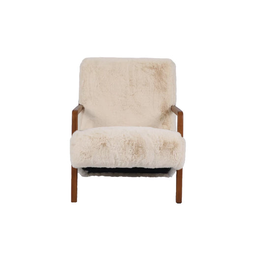 Faux Fur Upholstered Chair with Rubberwood Frame