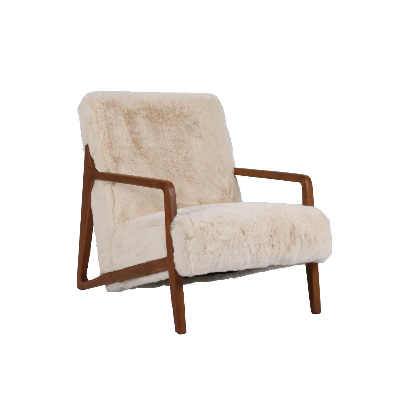 Faux Fur Upholstered Chair with Rubberwood Frame