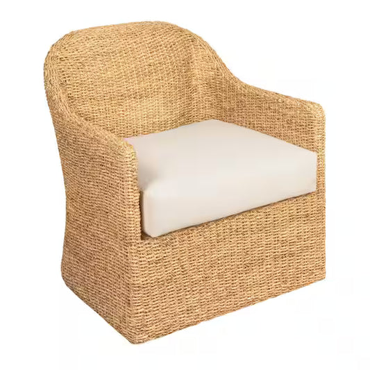Woven Water Hyacinth & Acacia Wood Chair w/ Removable Cushion