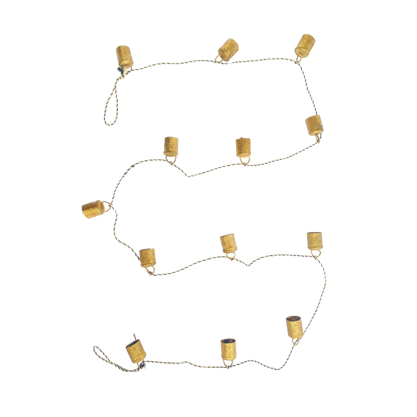 Metal Bell Garland w/ Black & White String, Antique Gold Finish